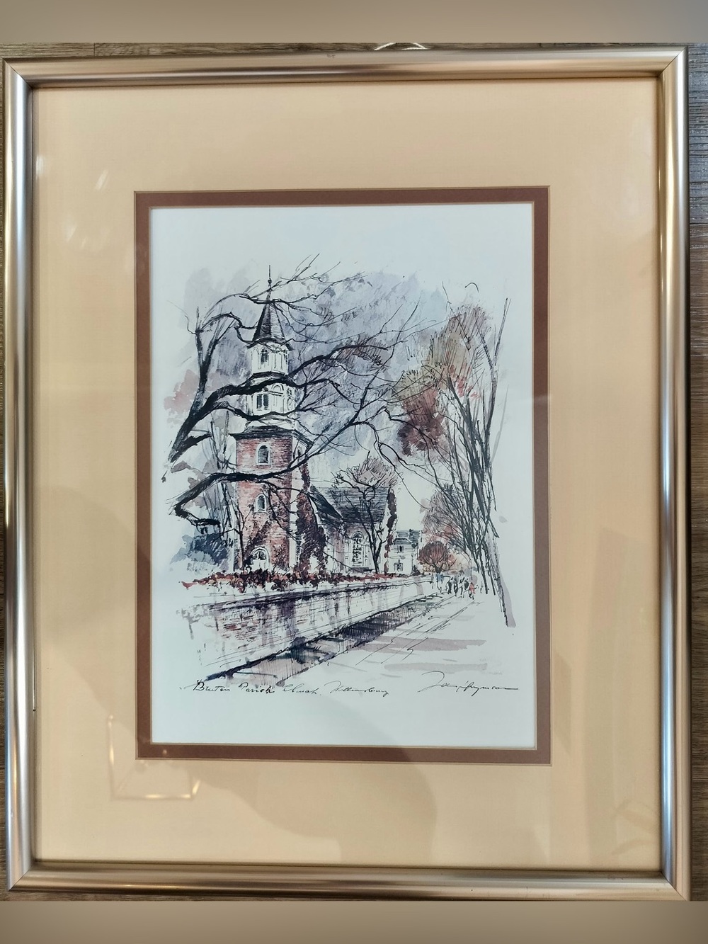 Vintage John Haymson Bruton Parish Church Williamsburg Matted Framed